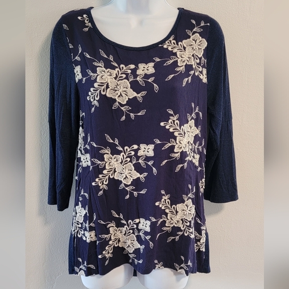 Anthropologie Tops - L Anthropologie Le Lis USA Made Embroidered Floral Tunic Soft Boho 3/4 Sleeve